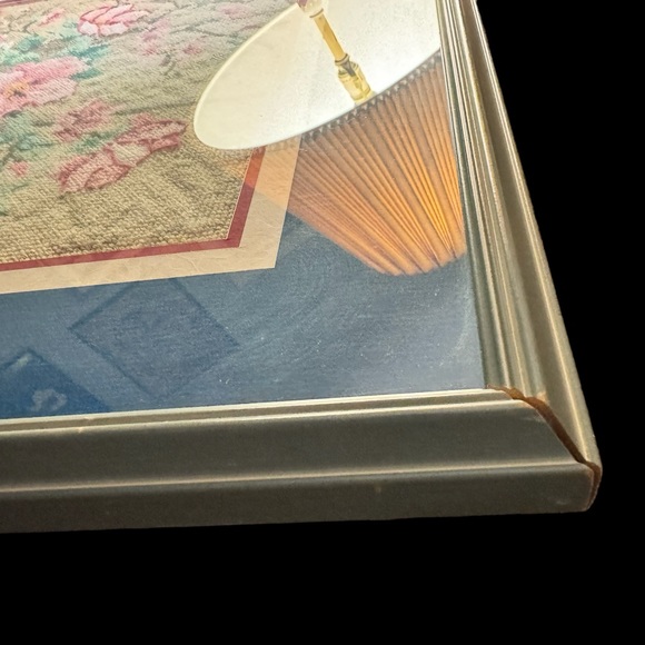 Vintage Needlepoint  Cherry Blossom Framed Picture 19”x21” Fruits Flowers 60s - Picture 7 of 14